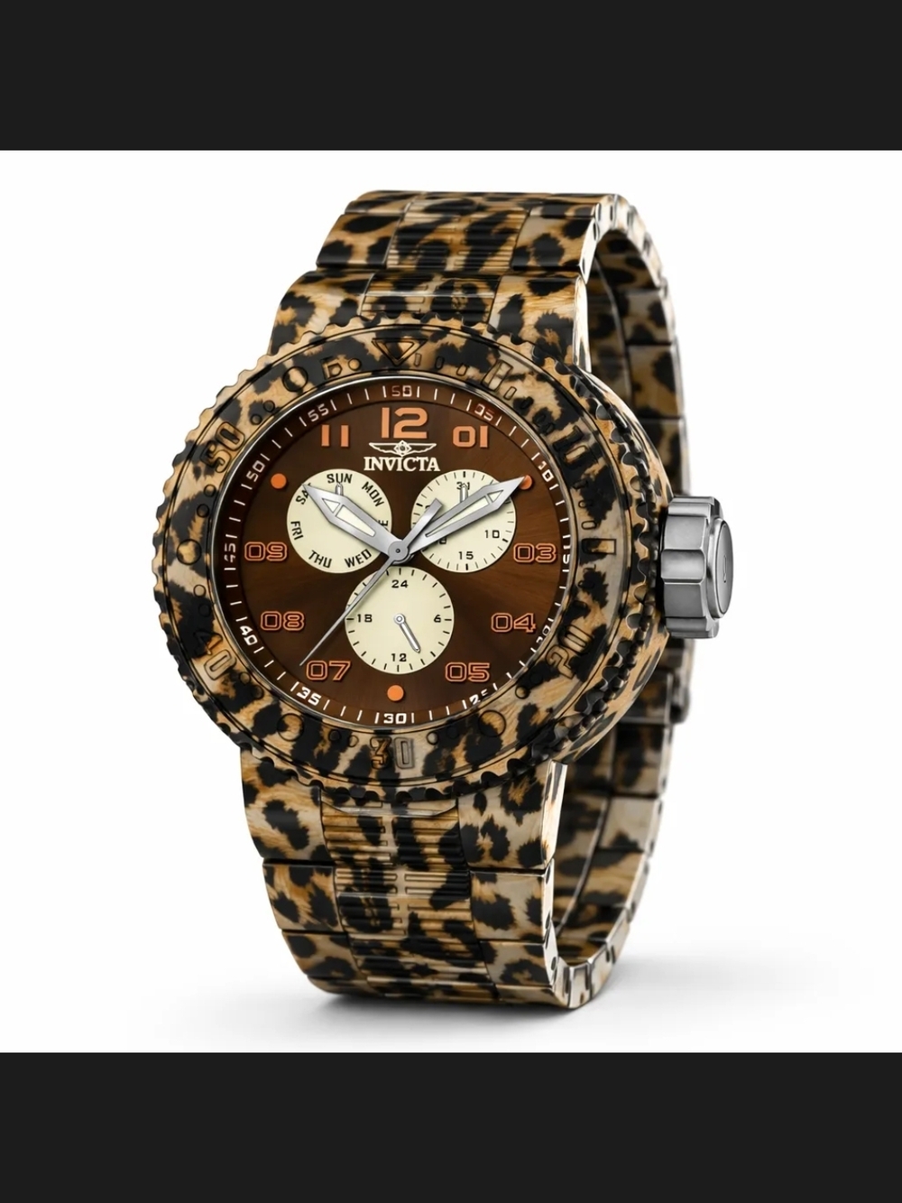 Invicta Leopard-Pattern Chronograph Watch - Brown & Cream